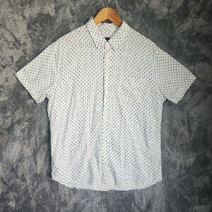 Rails Carson Shirt Mens L White Blue Fleurs Slim Short Sleeve Linen Blend Floral